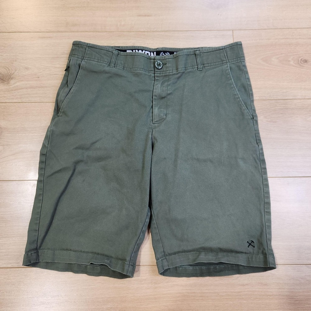 Dixxon Shorts Mens 34 10" Green Canvas Chino Flat Front Casual Stretch Pockets